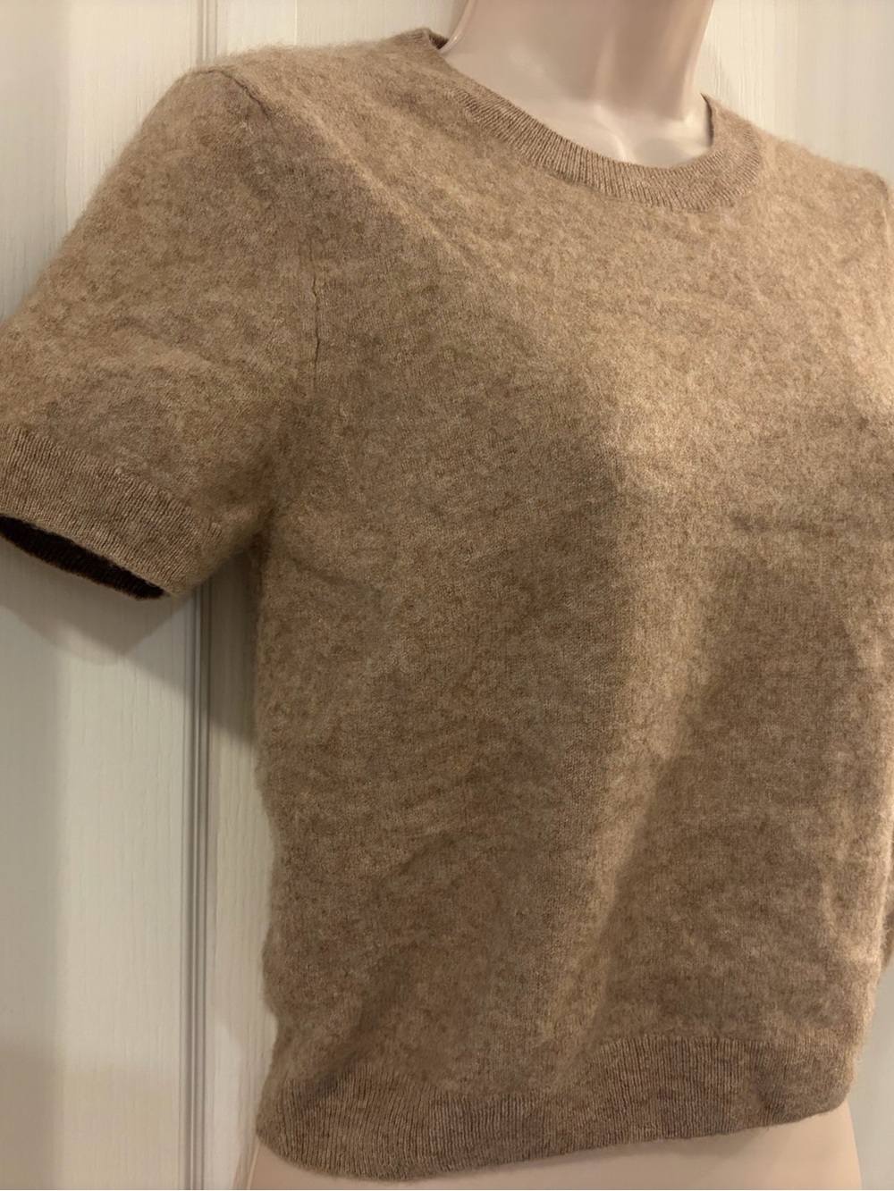 Quince Short-Sleeve Cashmere Sweater in Camel - Picture 2 of 5